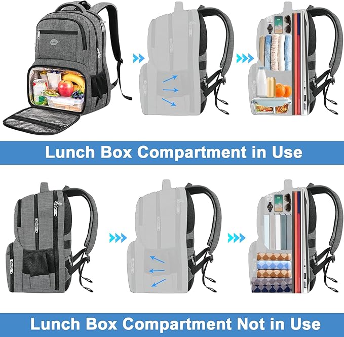 MATEIN Laptop Backpack with Lunch Box, 18 Inch Gray Mens Work Backpack - Image 3