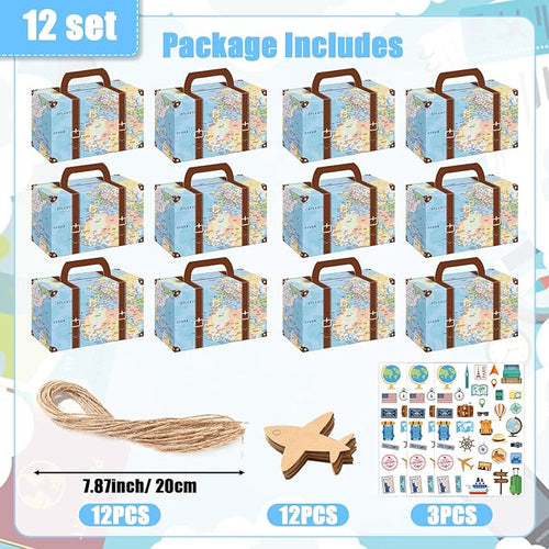 12Pcs Large Suitcase Party Favor Boxes Travel The Map Paper Treat Box - Image 2