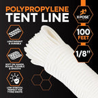 Line Nylon Cord - 100 Ft White Reflective Guyline - Camping Rope - Image 3
