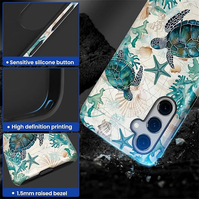 for Samsung Galaxy S24 Plus Case, HL2 Ocean Sea Turtle Nautical Map Hybrid 2 - Image 3