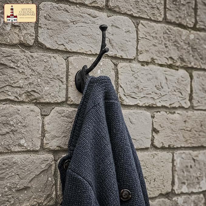 Mystic Colonial Rustic Cast Iron Wall Hooks, Heavy Duty Retro Utility Hooks - Image 5