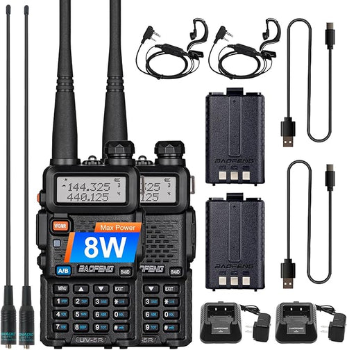 2 Pack BAOFENG UV-5R 8 Watt Ham Radio Handheld Long Range Two Way Radio by TIDRADIO