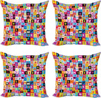 Ambesonne Abstract Throw Pillow Cushion Case Pack of 4, Colored Alphabet by Ambesonne