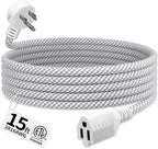 16 Gauge Braided Extension Cord 15 FT, 16/3 Flat Plug Power Cord Indoor by Seeklyze