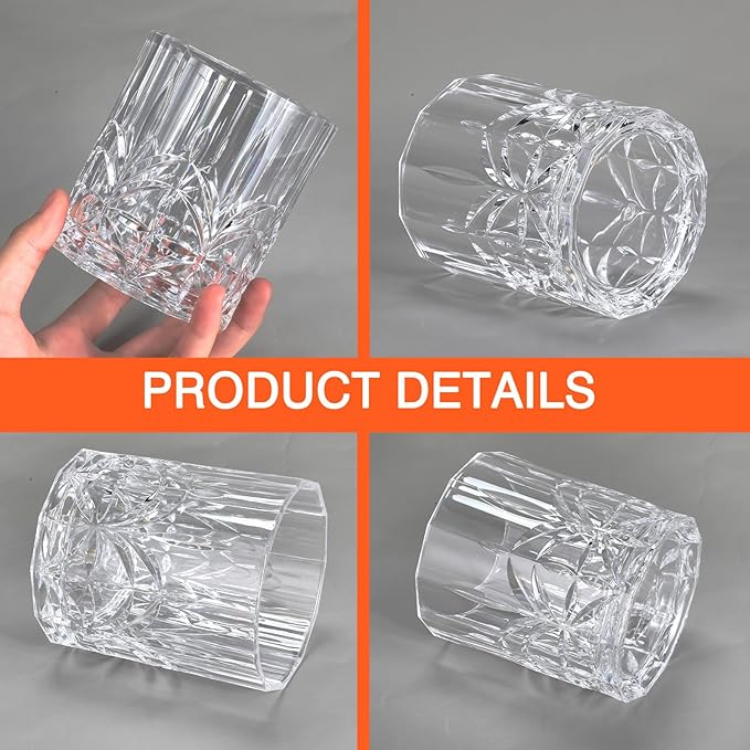 4 Sets Plastic Whiskey Glasses 14 oz Unbreakable Whiskey Drinking Glasses Old - Image 3