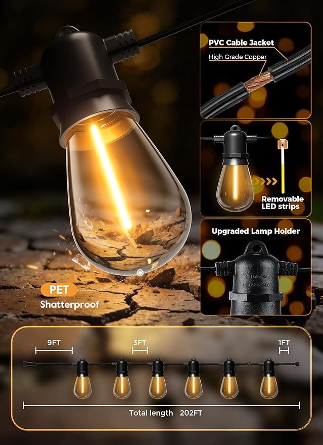 Minetom 202FT Solar String Lights Outdoor Waterproof, 65 LED S14 Shatterproof - Image 5