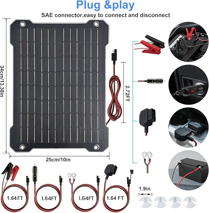 Upgraded MPPT OBDII 12W Solar car Battery Charger 12V Solar trickle Charger - Image 6
