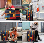 ANNA QUEEN Modern Geometric Wood Luggage Cover, Abstract Panel Suitcase - Image 6