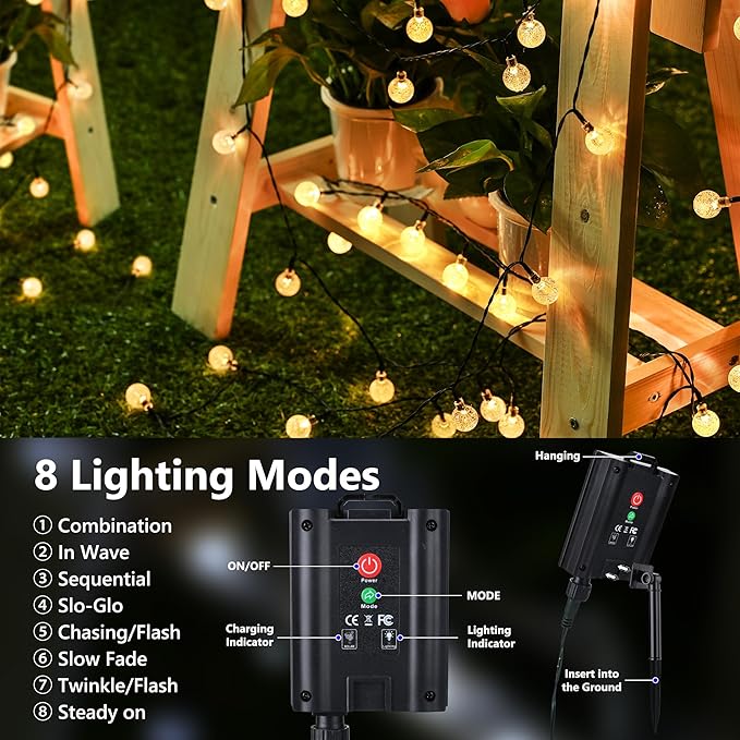 Joomer Solar Powered String Lights, 39FT 60 LED Outdoor Solar String Lights - Image 2
