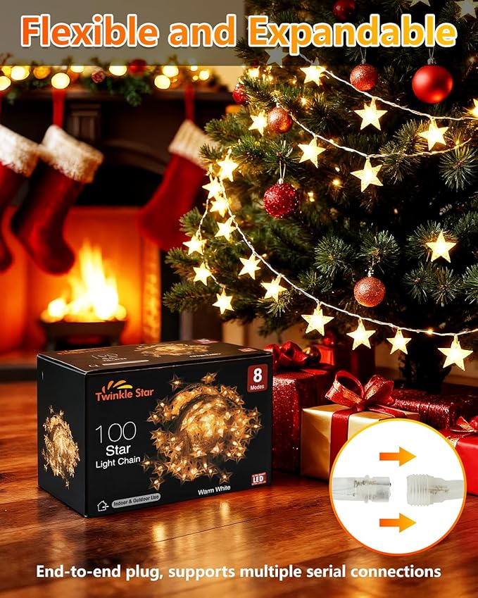 Twinkle Star 2 Pack 100 LED Star String Lights, Plug in Fairy String Lights - Image 4