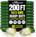 200ft Outdoor/Indoor Extension Cord 14/3 Gauge Heavy Duty 3 Prong SJTW by LifeSupplyUSA