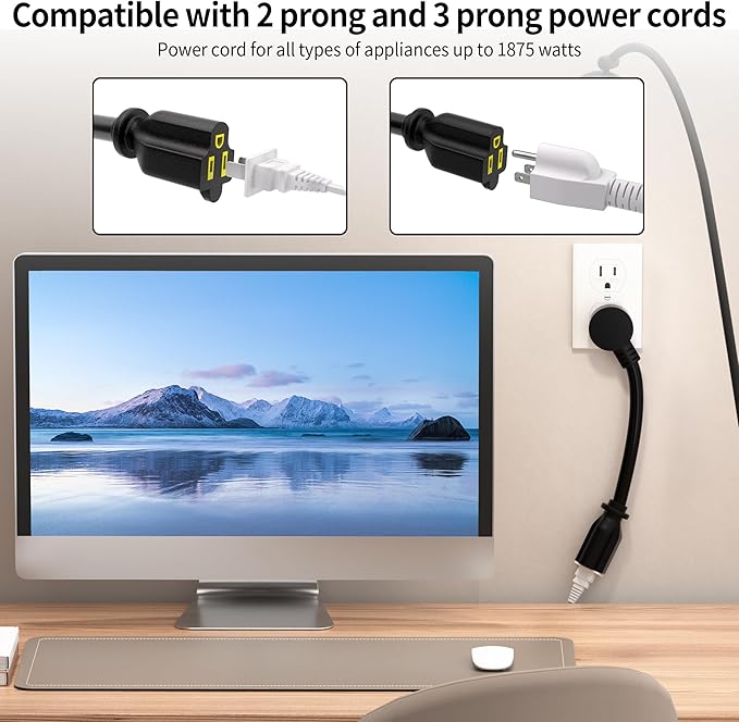 Vockjour 3 FT 3 Pack Black Low Profile Flat Plug 14 Gauge Heavy Duty Extension - Image 4