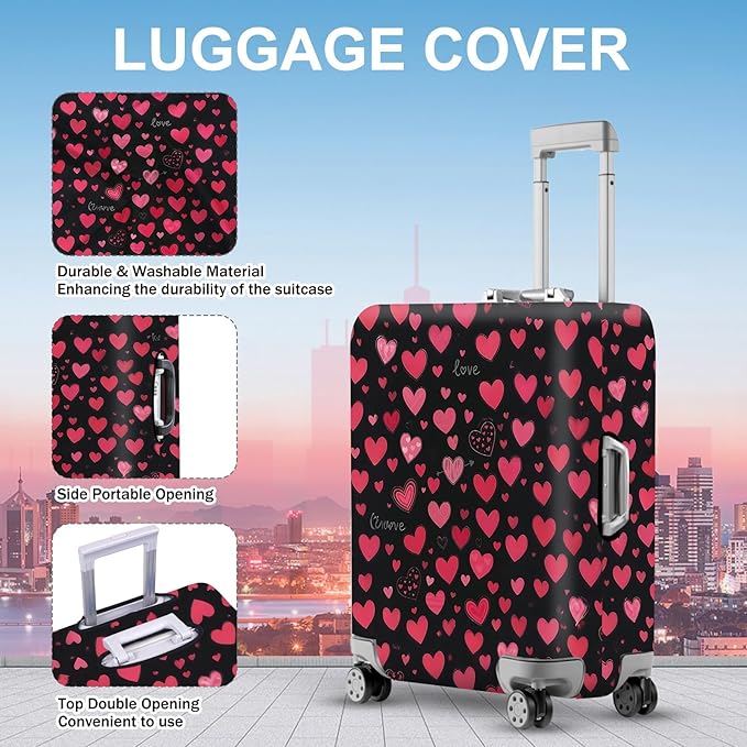ANNA QUEEN Heart Pattern Luggage Cover, Love Theme Suitcase Protector, - Image 2