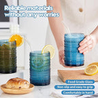 HomeVogue 15 oz Blue Hobnail Drinking Glasses - Image 3