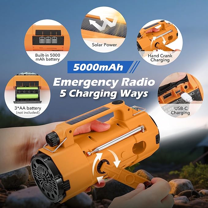 Emergency Radio NOAA Weather Alert FM/AM/SW, Hand Crank Radio - Image 3