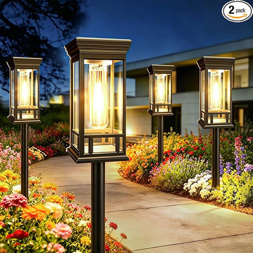 2 Pack Solar Pathway Lights Outdoor, Taller Bright Solar Path Lights Waterproof by SANJICHA