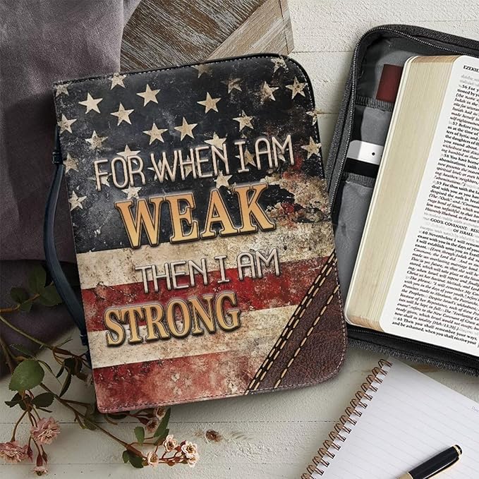 Large Bible Cover Case for Women Men Amercan Flag and Cross PU Leather Bible - Image 5