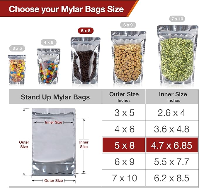 BELLE KR® Pint 5x8 Mylar Bags for Food Storage - Image 2
