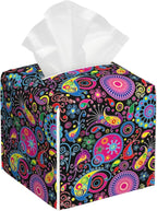 Tissue Box Cover Square, Boho Mandala Flowers and Paisley Tissue Box Holder by Unknown
