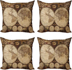 Ambesonne World Map Throw Pillow Cushion Case Pack of 4, Old World Map Drawn in by Ambesonne