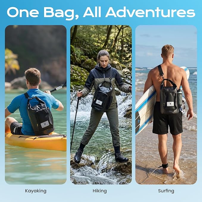 20L Waterproof Dry Bag with Bottle Holder & Mesh Pocket, 500D PVC Tarpaulin - Image 8