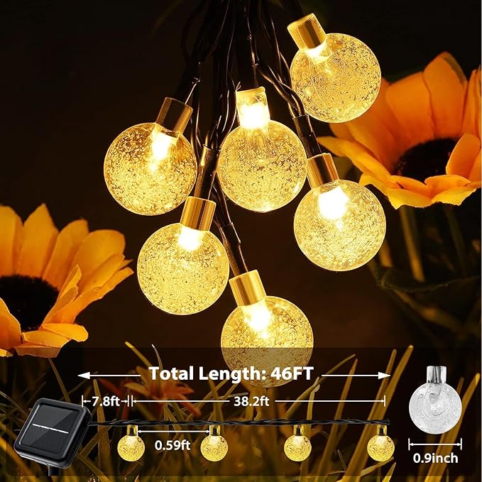 Outdoor Solar String Lights, 46FT 66LED 8Modes Crystal Solar Powered Christmas - Image 2