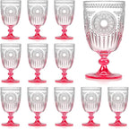 XUWAIDSGN 12Pcs Plastic Vintage Wine Glasses 13.5oz Reusable Embossed Goblet by XUWAIDSGN