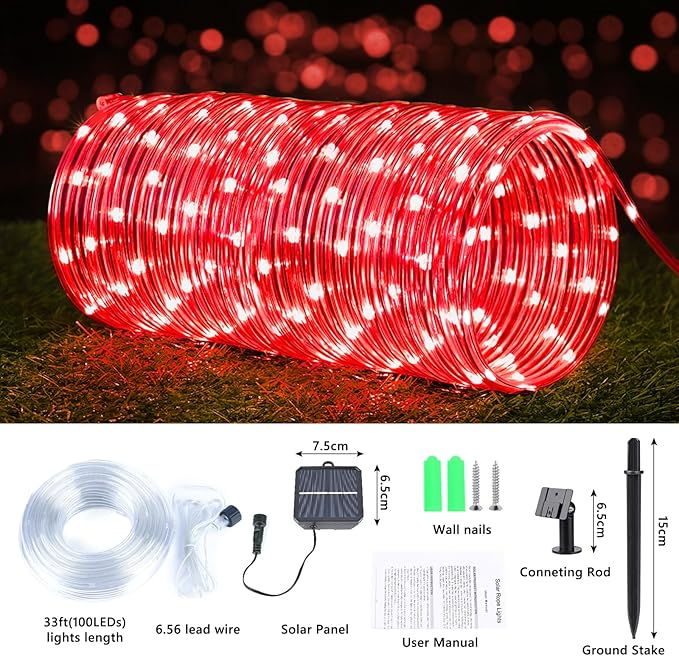 Solar Rope Lights, 33ft 100LED Solar String Lights, 8 Modes Waterproof Solar - Image 3