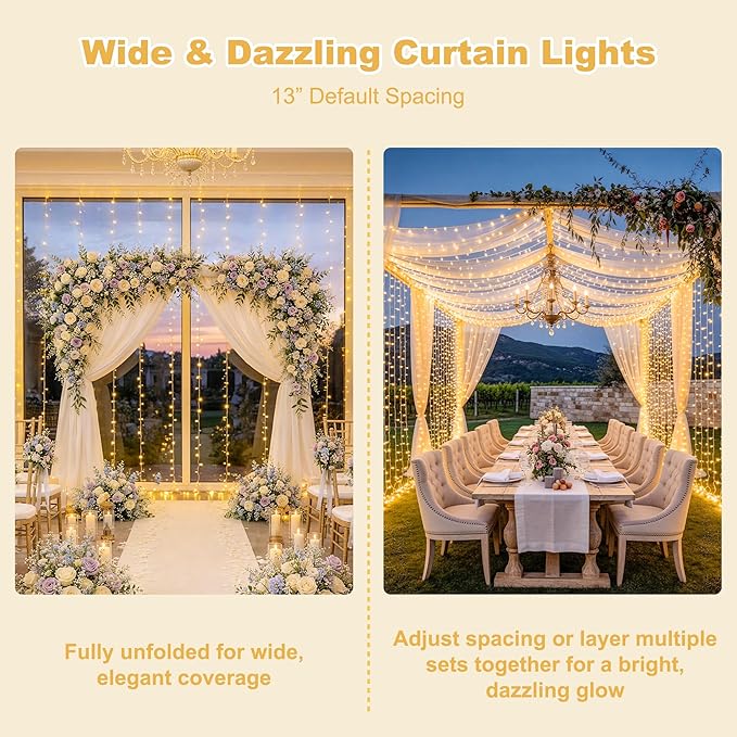 JMEXSUSS 600 LED Curtain Lights Outdoor, 9.5ft x 19.6ft Window Hanging Lights - Image 7
