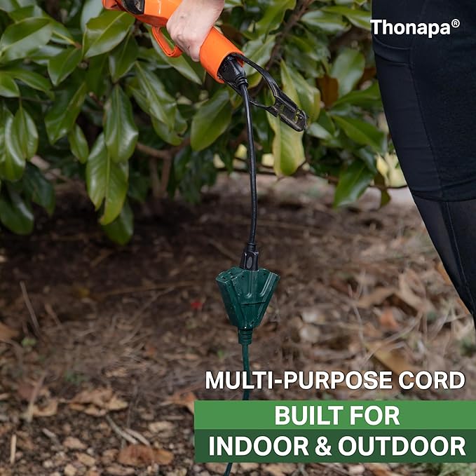 Thonapa Weatherproof Green Extension Cord 15 ft 3 Outlets, 16/3 SJTW Outdoor - Image 4
