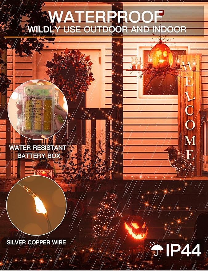 suddus Halloween Lights Battery Operated, 33ft 100 LED Orange String Lights - Image 4
