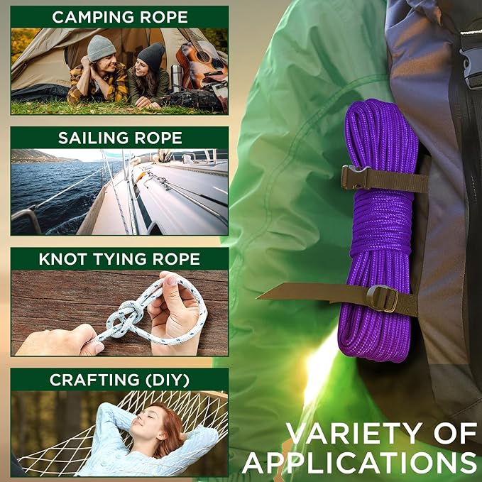 TECEUM Rope – 150 Feet x 1/4 Inch – Purple – Strong All-Purpose Utility Rope – - Image 5