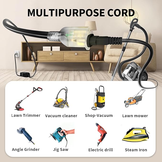 POWGRN 10 Ft 10AWG Black Outdoor Extension Cord Waterproof Heavy Duty 10 Gauge - Image 7