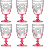 XUWAIDSGN 6Pcs Plastic Vintage Wine Glasses 13.5oz Reusable Embossed Goblet by XUWAIDSGN
