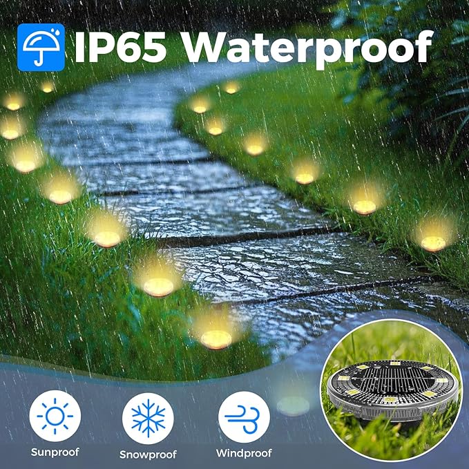 Peasur Mini Solar Ground Lights, 24 Pack Flat Solar Disc Lights Outdoor - Image 4