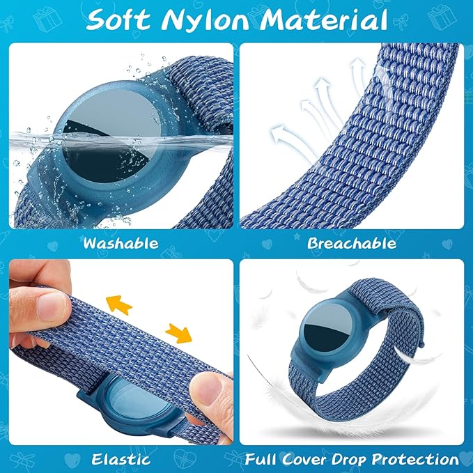 Waterproof Bracelet for Airtag Kids 4 Pack, Soft Nylon Hidden Air Tag Wristband - Image 5