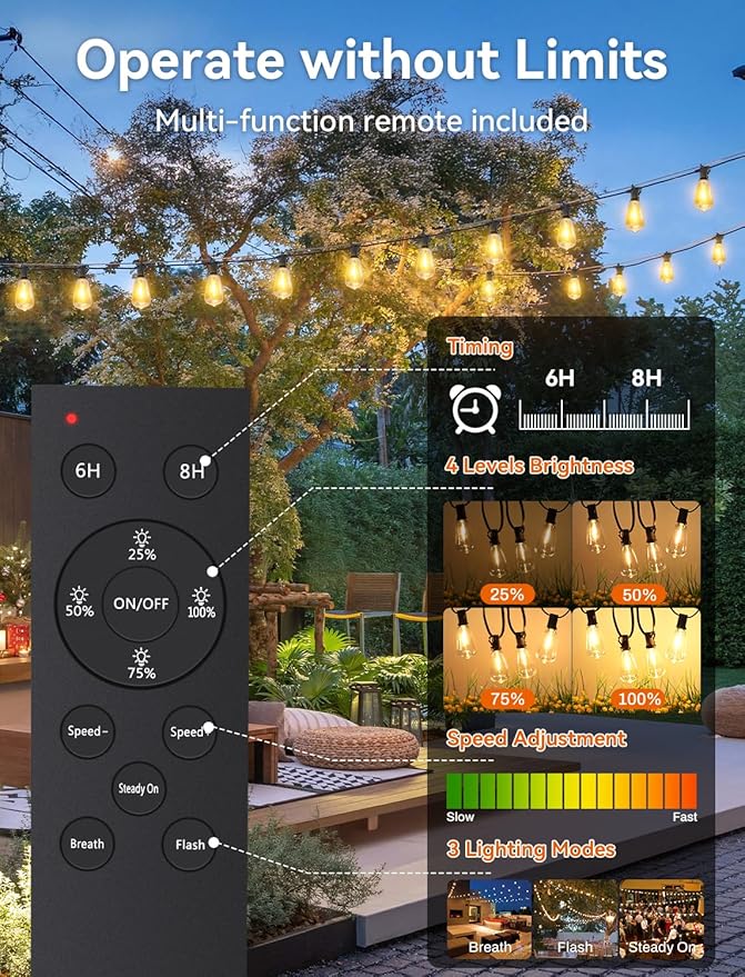 Brightever 60FT Solar String Lights Outdoor Waterproof, Patio Lights Solar - Image 4