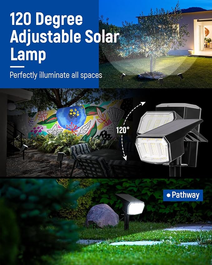 AUDERWIN Solar Spot Lights Outdoor Waterproof 4 Pack IP65, 63 LED 3 Lighting - Image 3