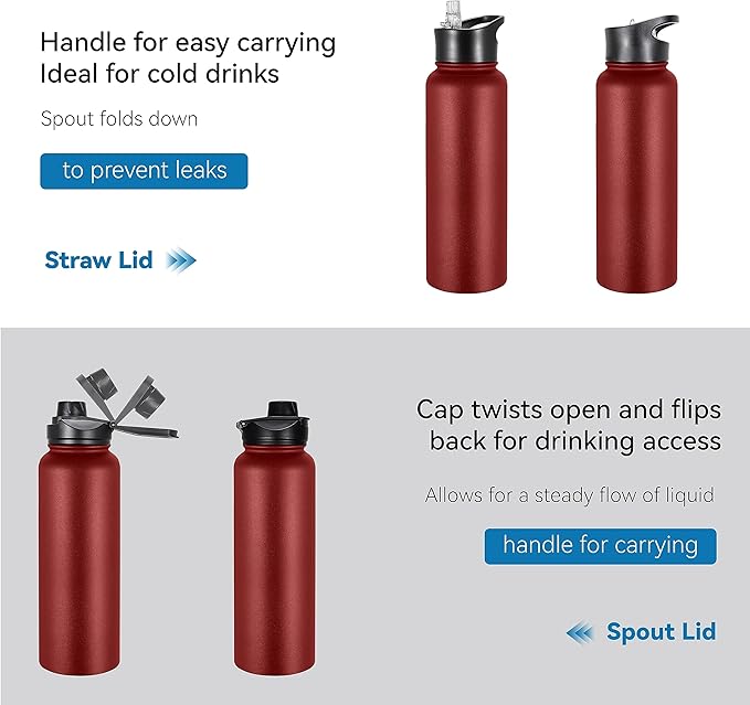 VEGOND 40 oz Insulated Water Bottle Stainless Steel Metal Water Bottles - Image 5
