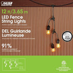 Feit Electric 12ft LED Outdoor Fence String Lights, 10 Sockets, E26 Base - Image 3