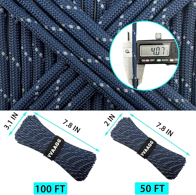 VVAAGG Reflective Paracord Rope 100FT, 7 Strand Nylon para Cord Lanyard Utility - Image 7