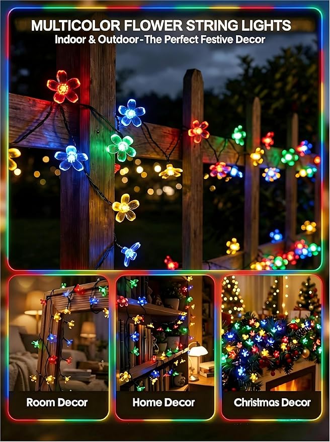 ITICdecor Solar Flower String Lights Outdoor Waterproof 50 LED Solar Powered - Image 7