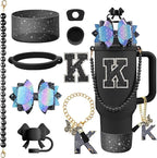 9PCS Black for Stanley Cup Accessories Set Bling Initials Bow Charms for by Unknown