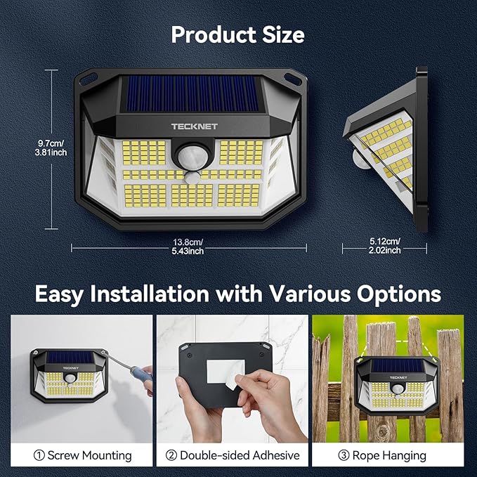 TECKNET 231 LED Solar Motion Lights Outdoor Waterproof, 10 Pack 300° Angle & 3 - Image 7