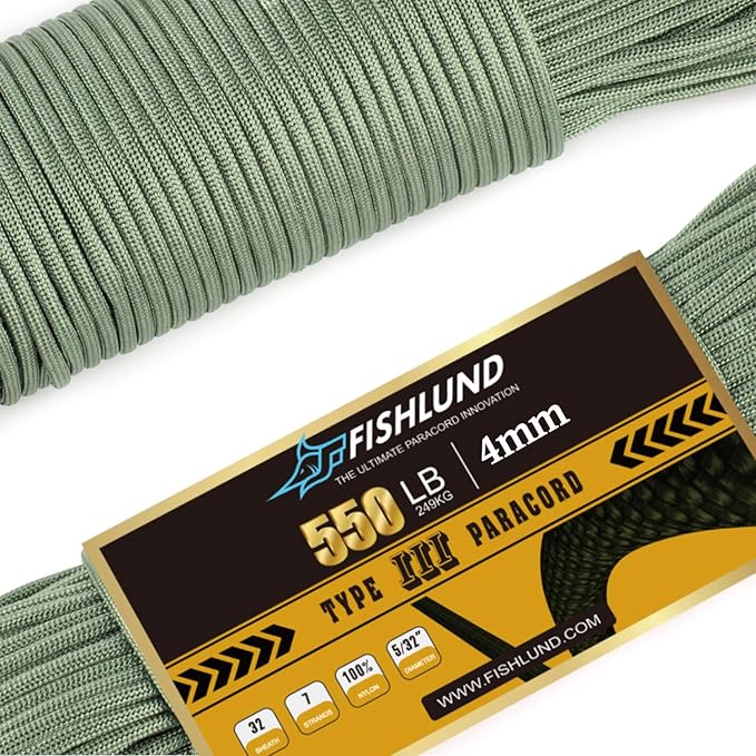 Paracord 550 lb, 7 Strand Paracord Rope 100ft 4mm, Nylon Parachute Cord by FISHLUND
