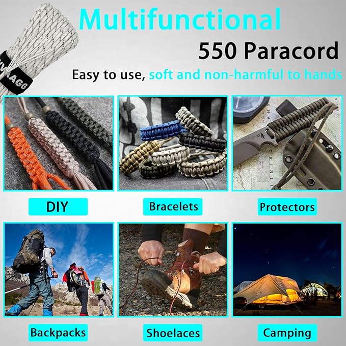 VVAAGG Reflective Paracord Rope 100FT, 7 Strand Nylon para Cord Lanyard Utility - Image 5