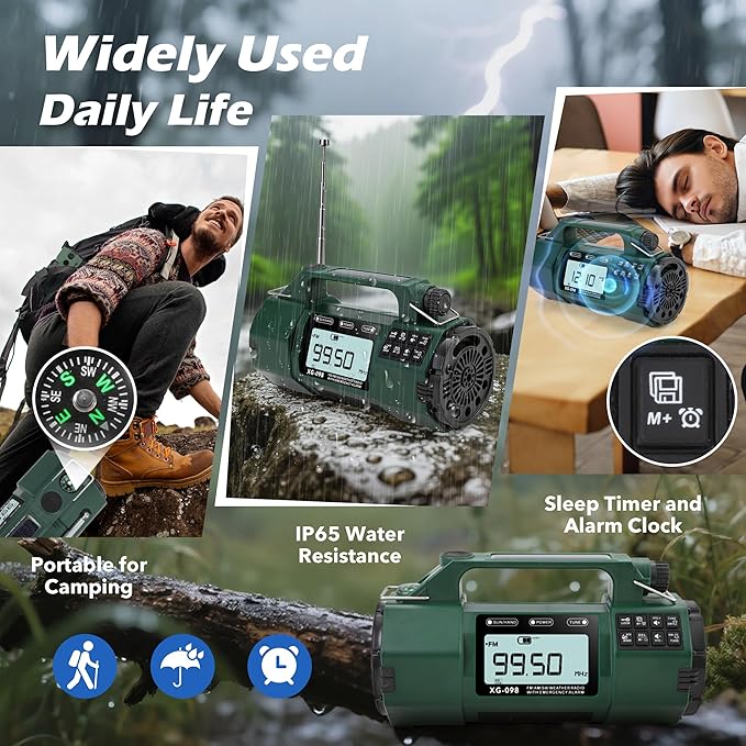 Emergency NOAA Weather Alert Radio FM/AM/SW, Hand Crank Radio Solar Powered - Image 5