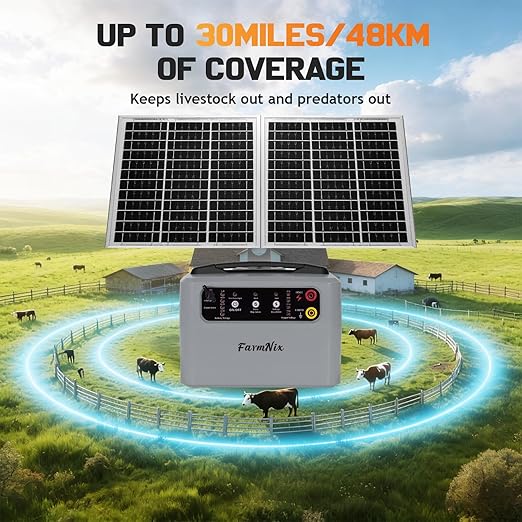 30 Miles/48km Solar Electric Fence Charger, 15W Solar Powered Fencer - Image 3