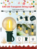 25FT LED Outdoor Christmas String Lights Waterproof, Hanging G40 Globe Patio - Image 2
