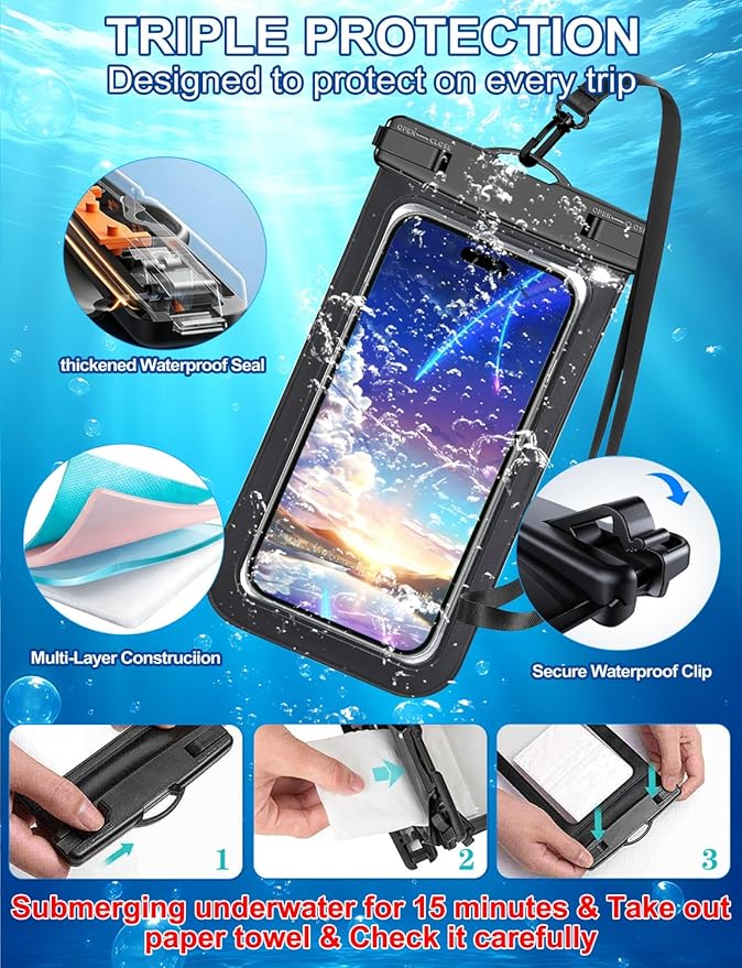 Famoby Up to 8.3" 5 Pack Multicolor Universal Waterproof Phone Pouch, Phone - Image 5